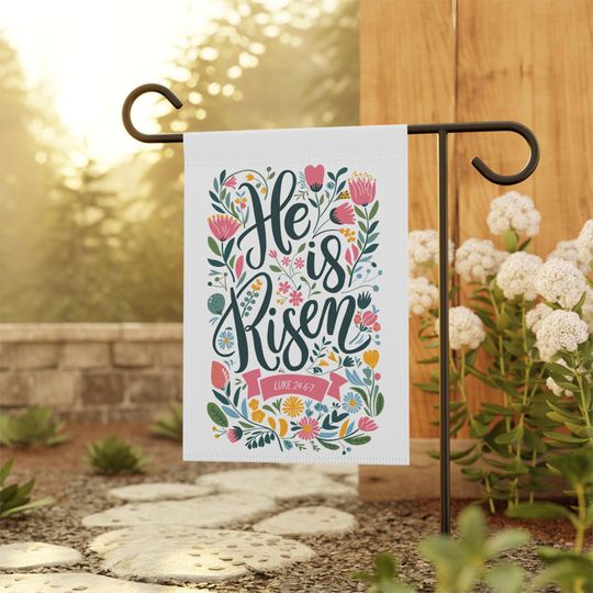 Discover Easter House Flag, Easter He is Risen Christian Housewarming Gift Luke 24: 6-7 Yard Flag, Easter Gift, Garden Banner, Spring Outdoor Decor