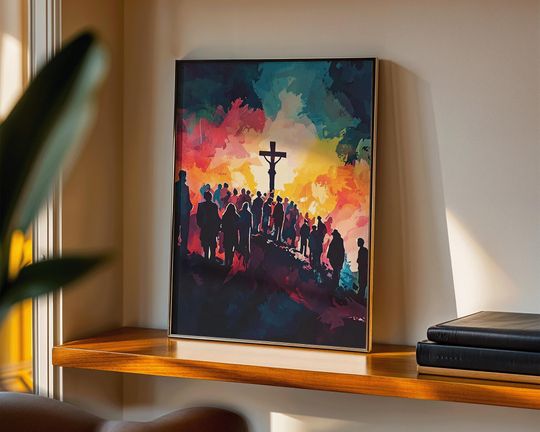 Discover Poster Stations of the Cross Crowd,  Christian Art Print Easter Poster