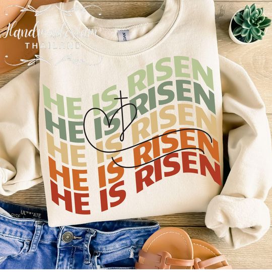 Discover He is Risen Sweatshirt, Easter Christian Sweatshirt