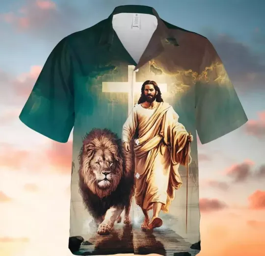 Discover Jesus Hawaiian Shirt, Trendy Religious Button Down Shirt