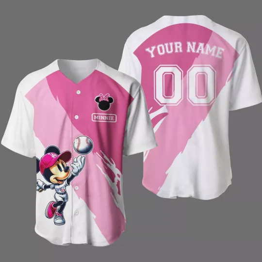 Discover Minniee Mouse Baseball Jersey Shirt Button Down Unisex Adults Outfit Size XS-5XL