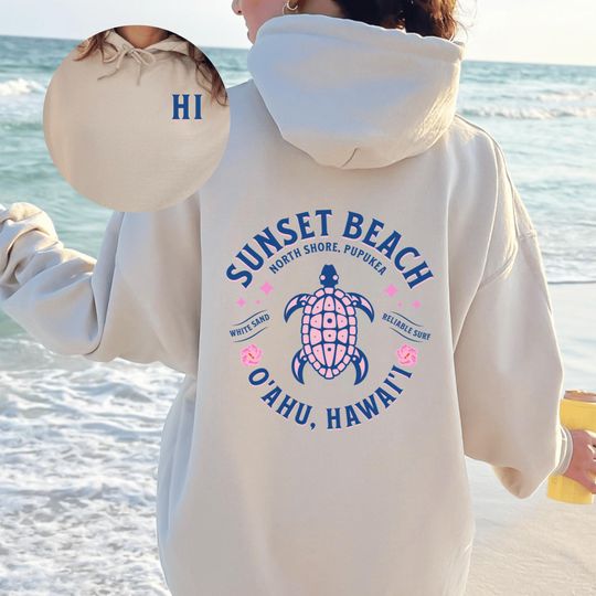 Discover Sunset Beach Hawaii Hoodie Front Back Design Gift for Her, Sunset Beach Hoodie