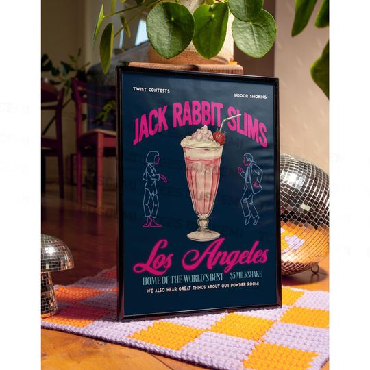 Discover Retro Jack Rabbit Slims Poster, Neon Los Angeles Restaurant Wall Art