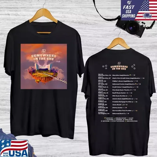 Discover SOMEWHERE IN THE SKY TOUR 2025 AJR BAND 2 SIDED T Shirt