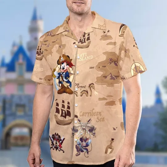 Discover Mickeyy mouse Friends Pirates Caribbean Hawaiian Shirt Button Down Unisex