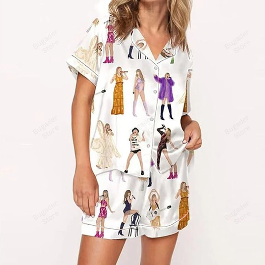 Discover Taylor Pajamas Women Shirt and Shorts Set Short Sleeve Pajamas Set