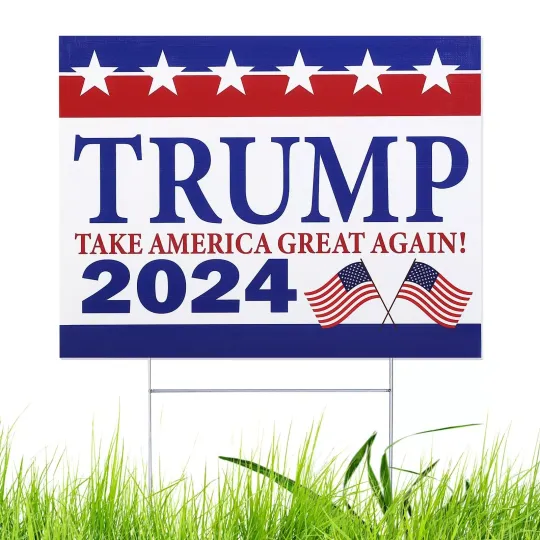 Discover Trump 2024 Yard Sign with H-Stakes - Double Sided 17" X 13"Trump Take America...