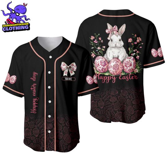 Discover Happy Easter Day Custom Jersey Shirt, Cute Easter Day Shirt, Bunny Lover Shirt, Teacher Easter Shirt, Bunny Graphic Tee