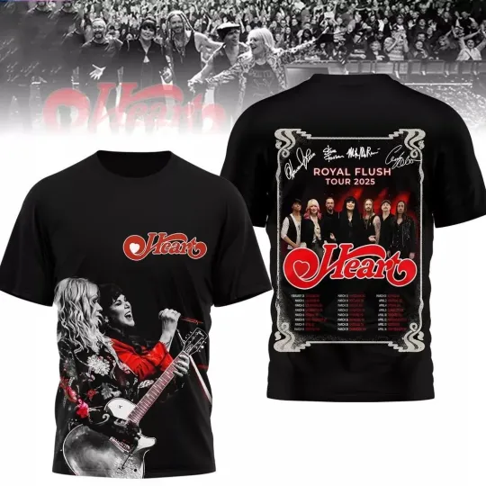 Discover Heart BAND Royal Flush Tour 2025 3D T Shirt