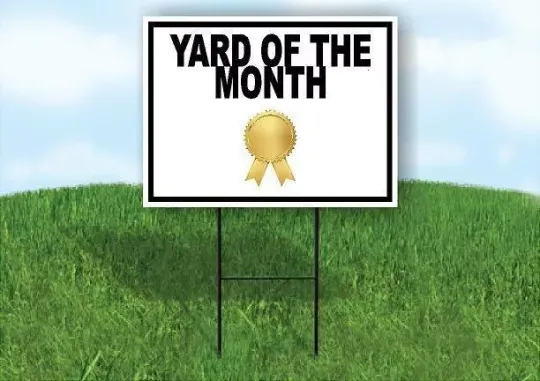 Discover YARD OF THE MONTH BLACK GOLD RIBBON Yard Sign with Stand LAWN SIGN