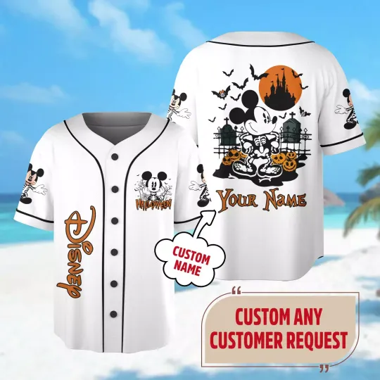 Discover Personalized Mickeyy mouse Mickeyy Skeleton 3D BASEBALL JERSEY