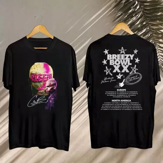 Discover Chris Brown Signatures Shirt, Chris Brown Tour 2025 Breezy Bowl XX Shirt