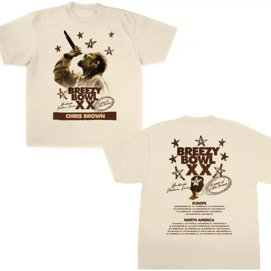 Discover Chris Brown Breezy Bowl XX Tour 2 sided T-Shirt, Chris Brown Album Shirt