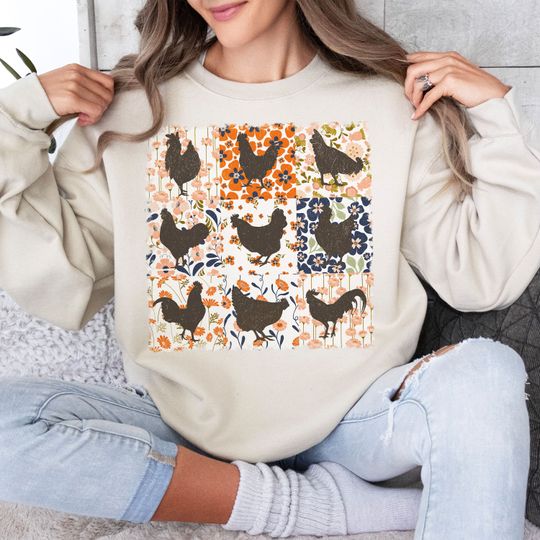 Discover Retro Boho Chicken Farm Sublimation Sweatshirt, Chicken Floral Sweatshirt