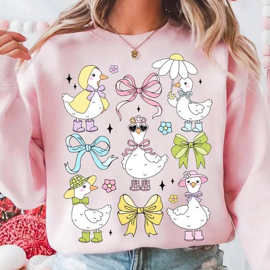 Discover Coquette Silly Goose Sweatshirt, Floral Goose Bow Sweatshirt