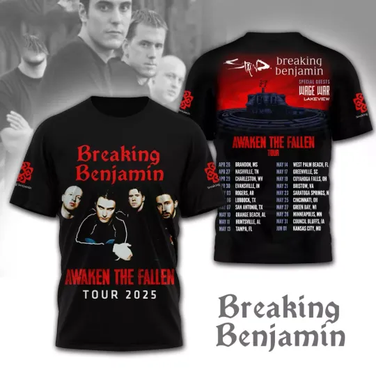 Discover Breaking Benjamin Awaken The Fallen Tour 2025 3D T-Shirt