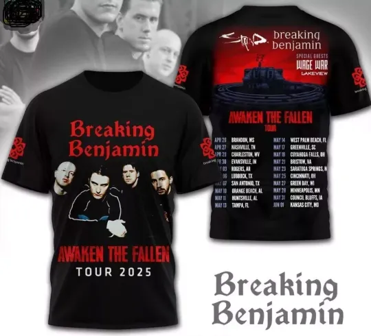 Discover Breaking Benjamin Awaken The Fallen Tour 2025 For Fans 3D T-Shirt