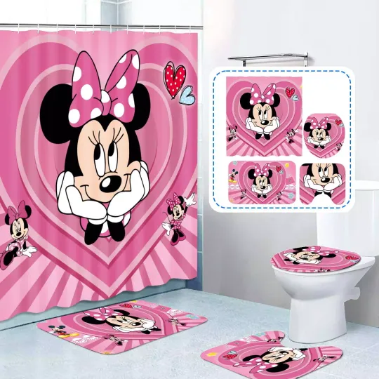 Discover Mickeyy & Minniee Mouse Pink Polyester Shower Curtain Set – Disneyyy Bathroom Decor