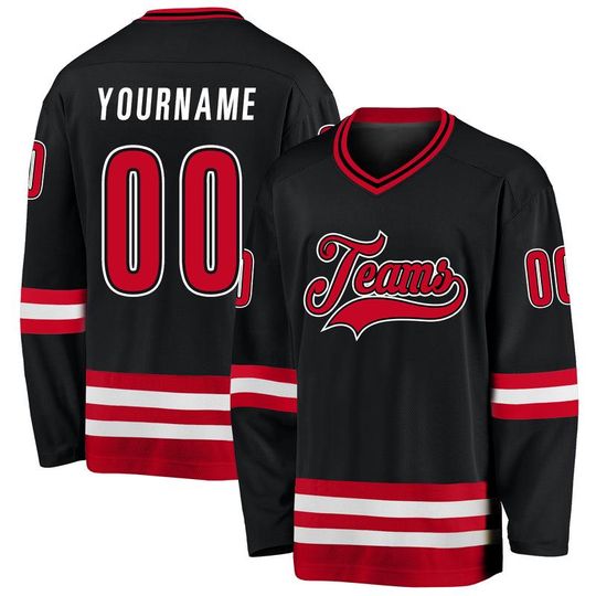Discover Custom Logo Black Red-White Hockey Jersey, Sports Uniform for Hockey Fans Gift