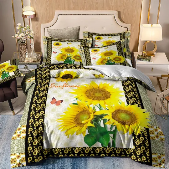 Discover Sunflower Vintage Duvet/quilt Cover Queen Bedding Set Pillowcase
