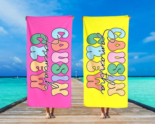 Discover Personalized Cousin Crew Beach Towel, Custom Kids Name Pool Towel, Family Reunion Gift