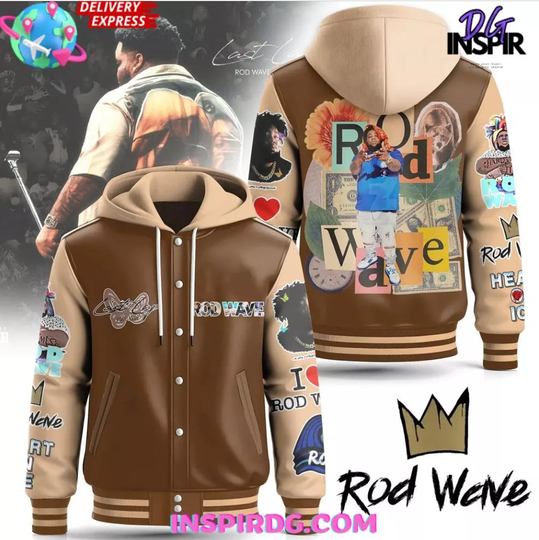 Discover Rod Wave Last Love Brown Hooded Baseball Jacket