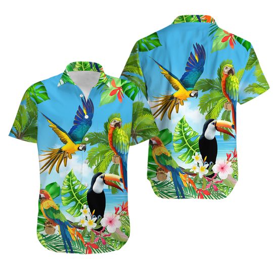 Discover Tropical Parrots Men's Hawaiian Shirt 3d Hawaiian Summer Beach Shirts