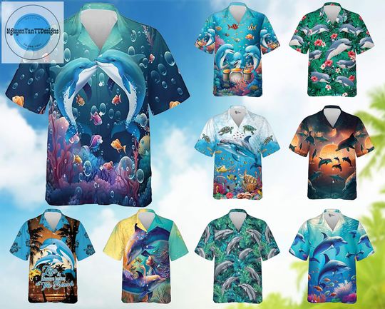 Discover Dolphin Hawaiian Shirt | Ocean Theme Aloha Shirt | DolphinTropical Beachwear | Marine Life Print | Cool Summer Outfit