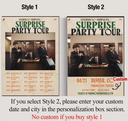 Discover Surprise Sturniolo Triplets Party Tour 2025 Poster, Custom Date & City Poster