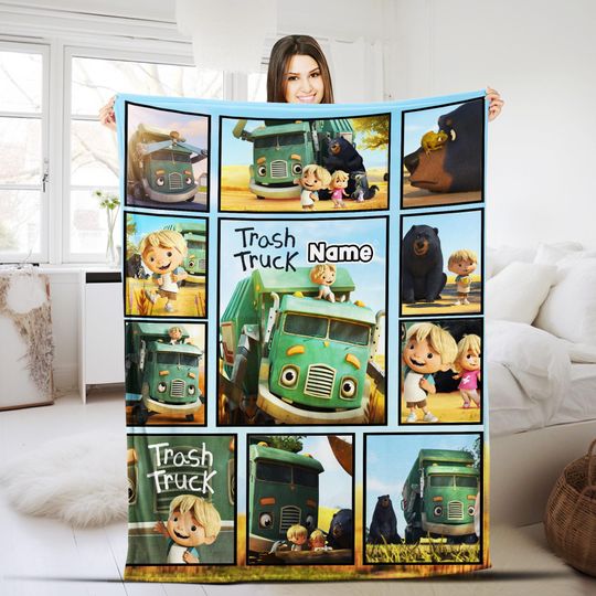 Discover Trash Truck Blanket, Personalized Trash Truck Fleece Blanket