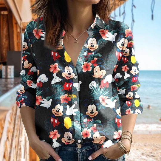 Discover Floral Disneyyy Mickeyy mouse Women Casual Shirt, Mickeyy mouse Tropical Shirt