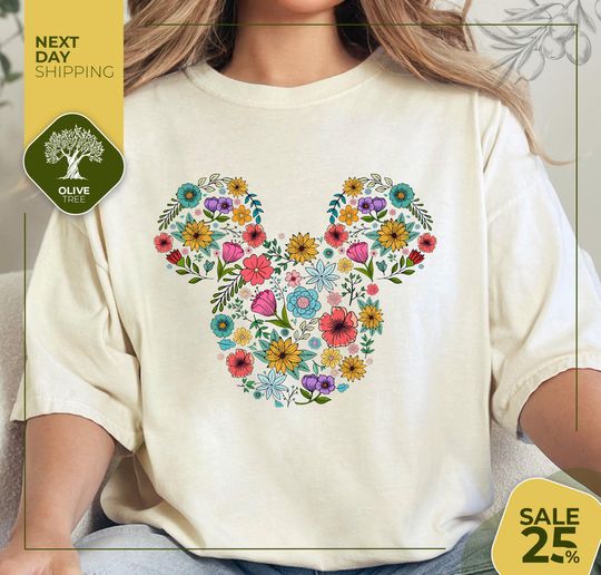 Discover Disneyyy Floral Mickeyy Head Shirt | Comfort Colors Disneyyy Shirt | Mickeyy Head Shirt