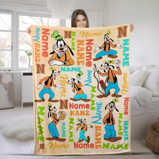 Discover Personalized Watercolor goofyy Fleece Blanket, Disneyyy goofyy Blanket, Animal