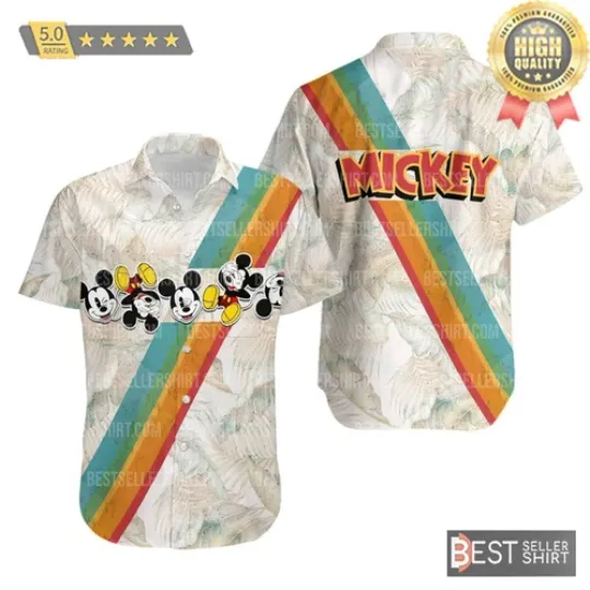 Discover Mickeyy mouse Disneyyy Rainbow Stripe Disneyyy Hawaiian Shirt