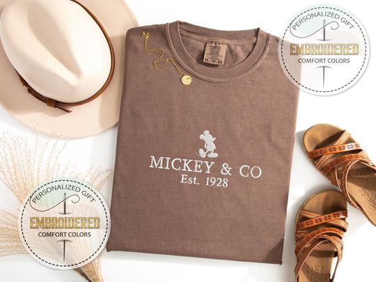 Discover Embroidery Comfort Colors, Embroidered Mickeyy & Co Est. 1928 Shirt