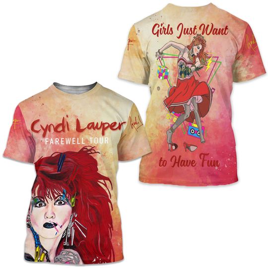 Discover Cyndi Lauper Farewell Tour 2024 Girl Just Want To Have Fun 3D T-Shirt