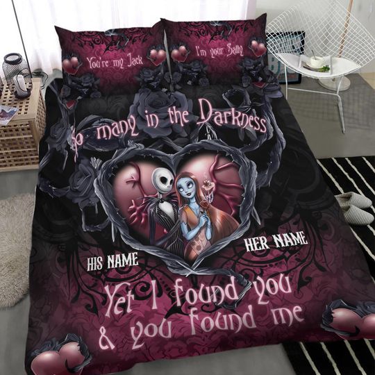 Discover Personalized Jack & Sally So Many In The Darkness Halloween 3D Quilt Bedding Set