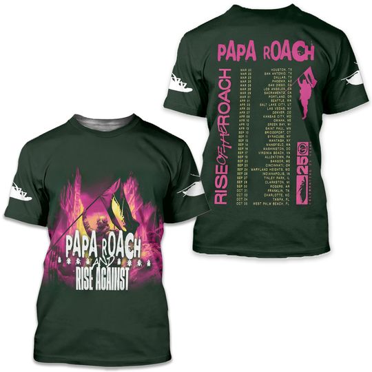 Discover Papa Roach Rise Against Tour 2025 3D T Shirt