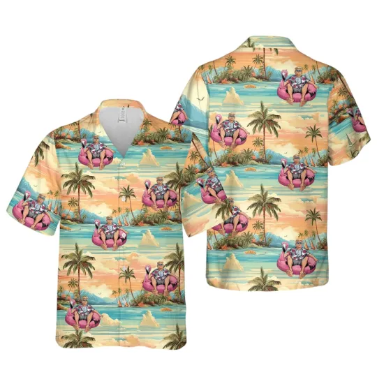 Discover Trump 2024 Hawaiian Shirt Funny Donald Trump Aloha Button Up Shirt Gifts For Rep