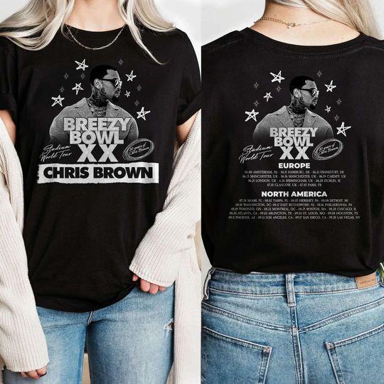 Discover Chris Brown Breezy Bowl XX Tour 2 Sided T-Shirt, Chris Brown Album Shirt, Chris Brown Fan Gift
