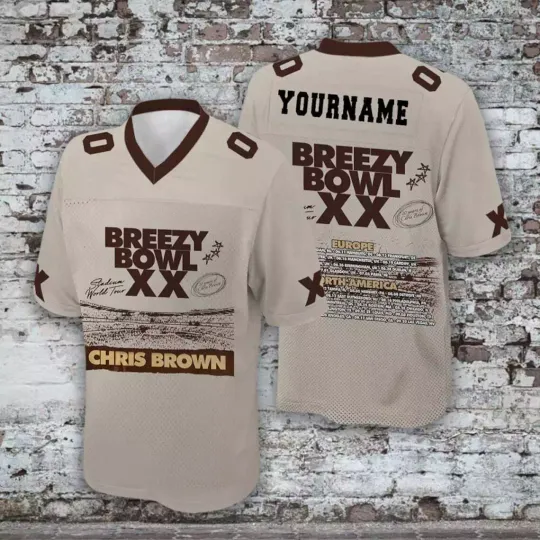 Discover Custom Name Chris Brown Breezy Tour 2025 Black Football Jersey