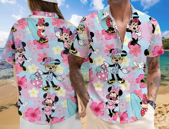 Discover Cute Minniee Floral Tropical Summer Beach Vaction Aloha Hawaiian Shirt