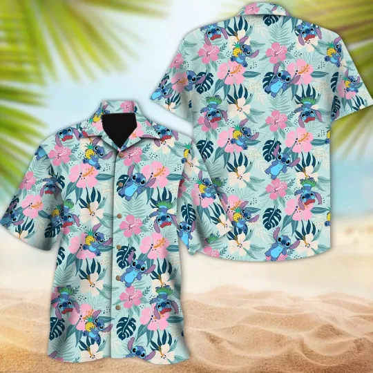 Discover Retro Stitchh Tropical Hibiscus Flowers Aloha Summer Vaction Hawaiian Shirt
