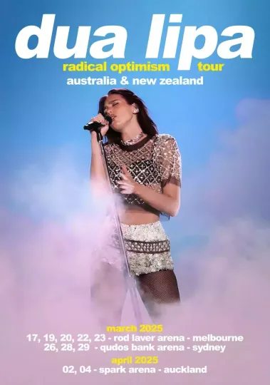 Discover Dua Lipa 2025 Radical Optimism Tour Australia & New Zealand Poster - No Frame