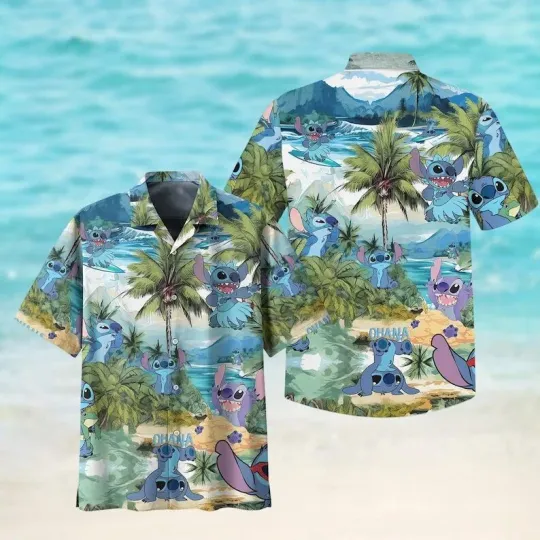 Discover Happy Stitchh Tropical Palm Tree Summer Beach Lilo & Stitchh Hawaiian Shirt