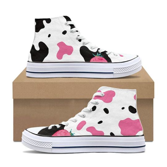 Discover Retro High-top canvas sneaker shoes, Strawberry fruit design