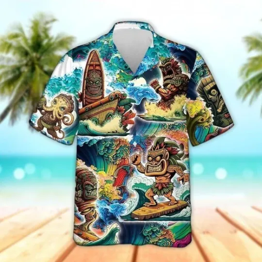 Discover Tiki Surfing Tropical Summer Hawaiian Shirt Hawaiian Shirt