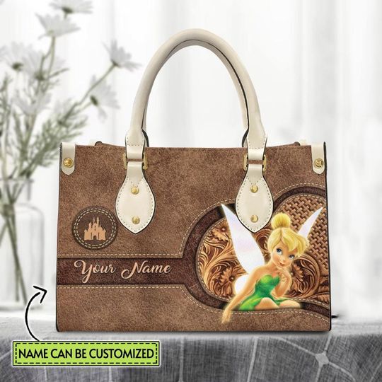 Discover Personalized Name Tinkerr Bells Disneyyy Cartoon Leather Handbag