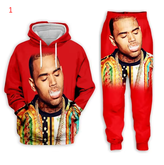 Discover Fashion Women/Men's 3D Print  Rapper Chris Brown  Hooded + Pants Trouser Suit