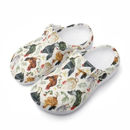 Discover Summer ladies clogs chicken print, garden clogs with pattern, garden shoes chicken